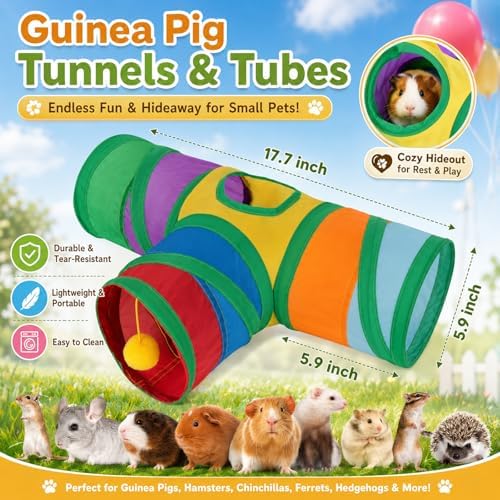 Rypet Guinea Pig Tunnel Hideout 3-Way Collapsible Small Pet Tubes, Rainbow