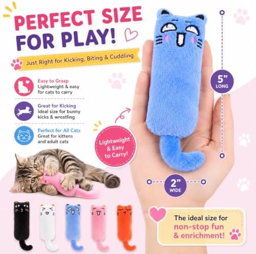 Plush Catnip Cat Toy with Crinkle Paper – Interactive Cat Kicker Toy for Indoor Cats, Soft Stuffed Kitten Toy, Set of 5 -Kitty Whiskers Playhouse