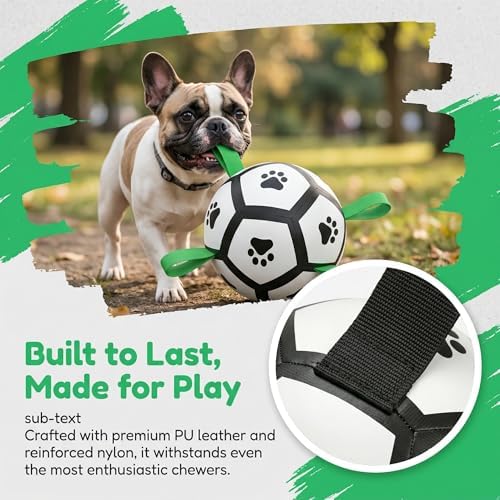 Dog Toys, Dog Soccer Ball with Straps for World Cup, Interactive Dog Balls for Small Breed, Dog Birthday, Herding Ball, Durable Toy for Puppy Outdoor Play (5 Inch)