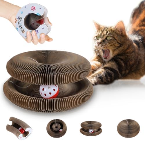 Kitty Curls Cat Toys Cat Scratching Board Toy with Ball Foldable Accordion Honeycomb Toy for Indoor Cats & Kittens, Twisty Paws cat Toy(1pcs)
