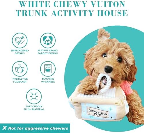 Haute Diggity Dog Chewy Vuiton Trunk Puzzle with 3 Plush Squeaky Dog Toys