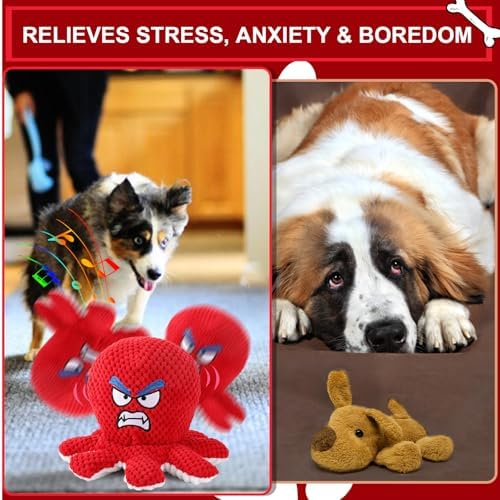 BABORUI Interactive Dog Toys Octopus, Jumping Squeaky Dog Toys with Recording and Music Modes, Rechargeable Moving Dog Chew Toys for Small/Medium/Large Dogs to Keep Them Busy(Angry Octopus)