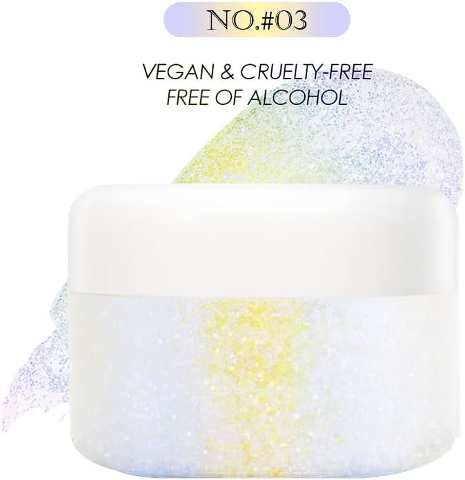 Holographic Body Glitter Gel for Body Face Hair Lip Makeup, Sparkling Glitter Long-Lasting Waterproof Liquid Sequins for Women Girls Perfect for Music Festival Halloween Concerts Art Party(03)