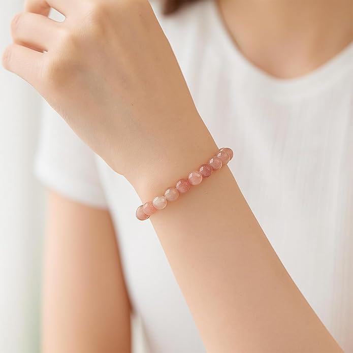 8mm Natural Gemstone Beaded Bracelet for Women, Dainty Round Crystal Stretch Bracelets, Spiritual Healing & Calming Stone Jewelry Gift