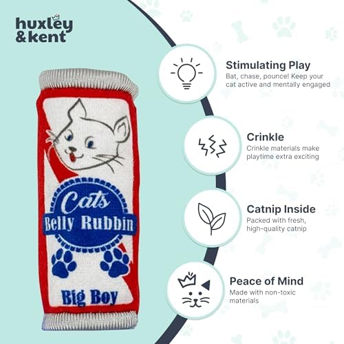 Huxley & Kent Plush Crinkle Catnip Cat Toy, Cats Belly Rubbin