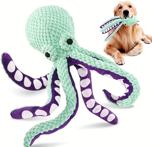 Plush Interactive Dog Toy Octopus-Shaped Plush Dog Sound Toy Indestructible Toy with Built-in Squeaker for Boredom Relief Durable, Chew-Resistant Dog Teething and Chew Toys (Green)