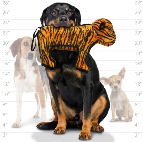 TUFFY - World's Tuffest Soft Dog Toy - Zoo Tiger - Multiple Layers. Made Durable, Strong & Tough. Interactive Play (Tug, Toss & Fetch). Machine Washable & Floats
