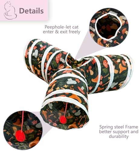 3 Way Cat Tunnel Collapsible Fun Pet Play Tube Toys for Cats, Kittens, Puppies & Rabbits - Portable Tunnel with Hanging Ball for Indoor Play, Hideout & Exercise