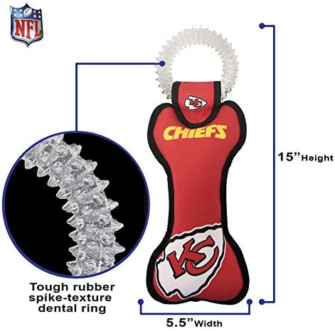 Pets First NFL Kansas City Chiefs Dental Dog TUG Toy with Squeaker. Tough PET Toy for Healthy Fun, Teething & Cleaning Pet's Teeth & Gum., Team Color, one Size (KCC-3310)