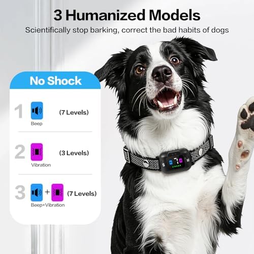 Smart Dog Training Collar with Beep and Vibration, No Shock Anti-Barking Device, 3 Humanized Modes, Battery Level Display, Black Mesh Band