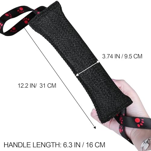 ToLanbbt Dog Tug Toy Bite Jute Pillow Pull Toy with 2 Strong Handles Perfect for Tug of War, Puppy Interactive Play, Tear Resistant Bite Training for Small Medium Large Dogs (Bright Black-Footprint)