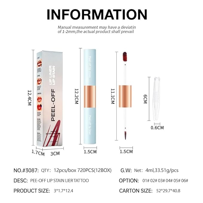 Matte Lip Liner Peel Off Lip Stain, Long Lasting Peel Off Lip Liner Stain, Peel-off Lip Gloss For All Skin Types, Transfer-proof Highly Pigmented Color Waterproof, 01#(01#, Pack of 1)