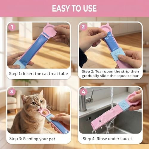 2PCS Cat Treat Spoon Squeeze with Can Opener,2-in-1 Multi Function Cat Strip Feeder Spoon,Easy Feeding Spoon for Licky Treats, Cat Treat Dispenser for Wet Food,Suitable for Churu Lickable Treat