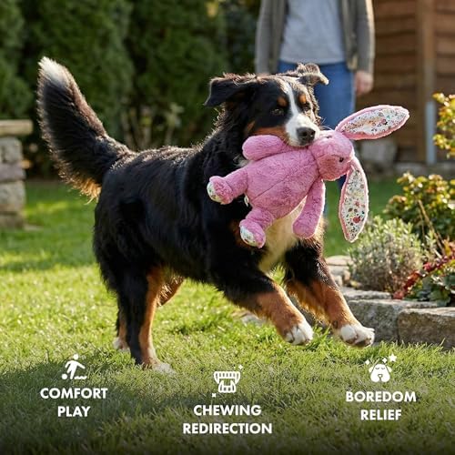 Petlou Dog Plush Toys,Crinkle Toy, Interactive Stuffed Squeaky Toys Chew for Medium Small Large Dogs,Cute (15" Promo Rabbit-Lavender)