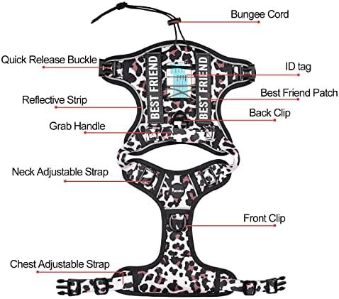 Petmolico No Pull Dog Harness, Tactical Dog Vest with Dog Treat Pouch, Leopard Small