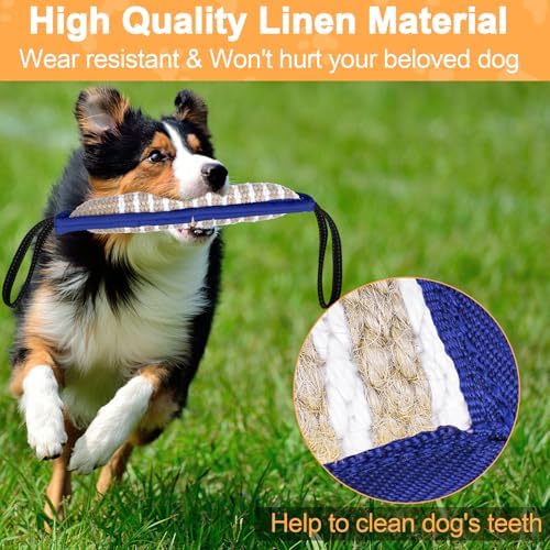 ToLanbbt Dog Tug Toy Bite Jute Pillow Pull Toy with 2 Strong Handles Perfect for Tug of War, Puppy Interactive Play, Tear Resistant Bite Training for Small Medium Large Dogs (Blue-Line)