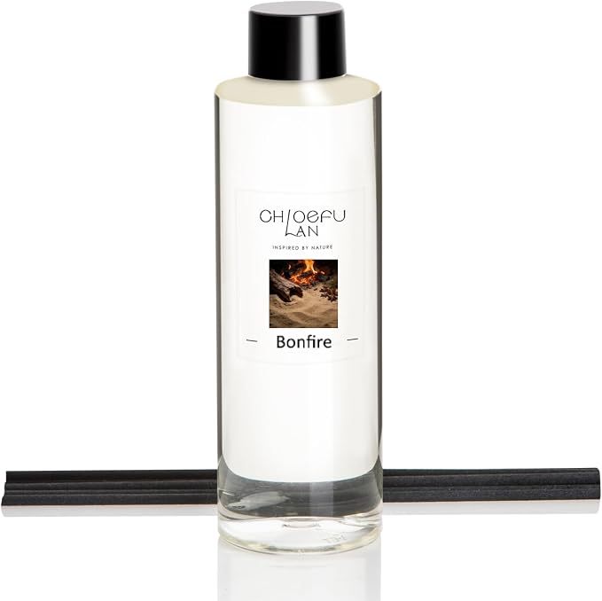 Bonfire Reéd Diffuser Refill 200ml/6.76 fl oz, Natural Essential Scented Oil, Best for Aromatherapy, SPA and Home, 0% Alcohol, Free Set of Sticks