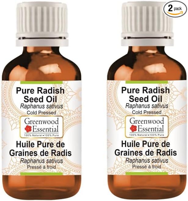 Greenwood Essential Radish Seed (Raphanus sativus) | Cold Pressed | Natural | Undiluted | For Diluting Essential Oils | For Skin & Massage | Men & Women | 30ml X 2 (2 oz)