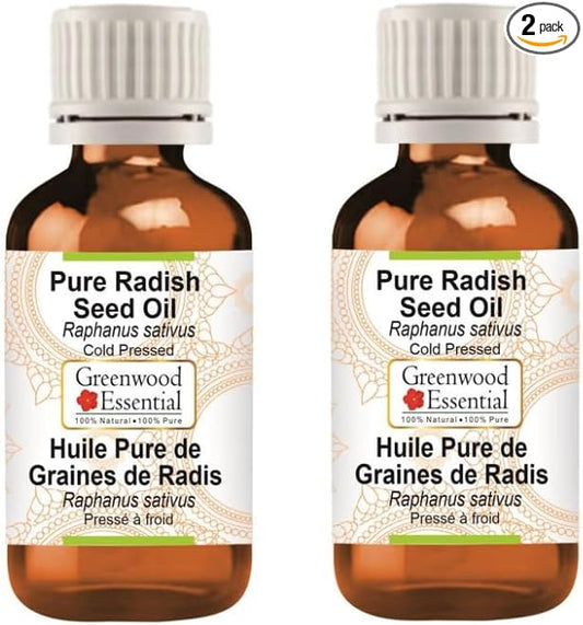 Greenwood Essential Radish Seed (Raphanus sativus) | Cold Pressed | Natural | Undiluted | For Diluting Essential Oils | For Skin & Massage | Men & Women | 30ml X 2 (2 oz)