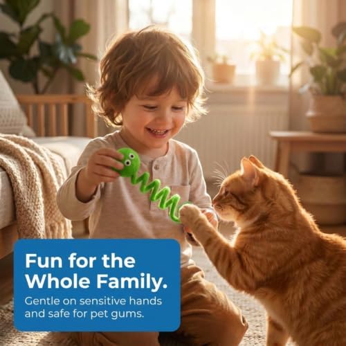 Glaciart One Felt Spring Cat Toy – 3 Pcs Soft Fuzzy Enrichment 100% Natural Wool - Interactive Stretchable Play Set - Safe for Pets, Non-AZO Colored Dyes - 4” Long