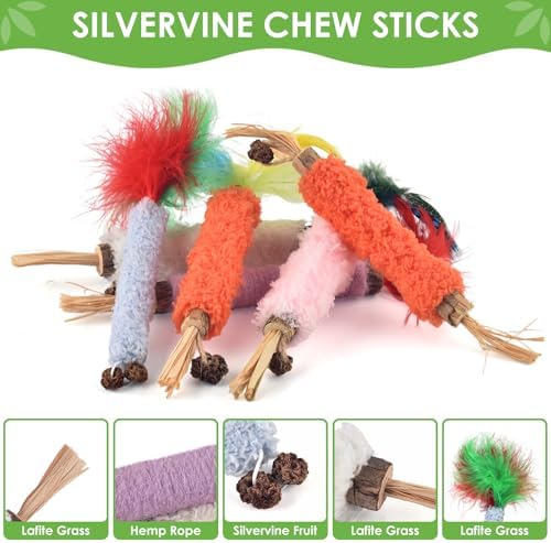 TINDTOP Cat Chew Toys, 6 Pack Silvervine Catnip Sticks for Kittens