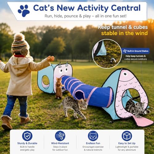 Rypet Cat Toy Tunnel and Cubes Bundle, Play Tubes for Indoor Cats, Blue