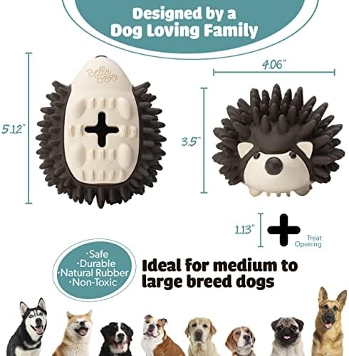 Bella Boo Pets Interactive Dog Toy for Strong Chewers - Freddy The Hedgehog All-in-One Treat Ball + Food Dispensing Slow Feeder Dog IQ Puzzle + Dental Chew Toy for Medium and Large Breed Dogs (Pink)