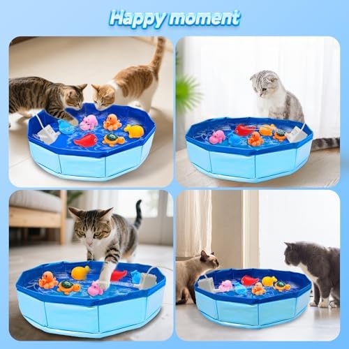 Eelexa Cat Pool Interactive Toys with 6 Fish-Shaped Toys[Water Pump Included], Interactive Splash-Proof Indoor Cat Toys for Boredom Relief, Self-Play Cat Pool for Bored Cats, Easy Fill & Drain Design