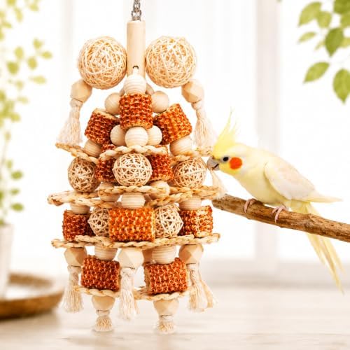 Bird Toys Natural Corn Cob Loofah Chew Toys for Small Medium Parrots