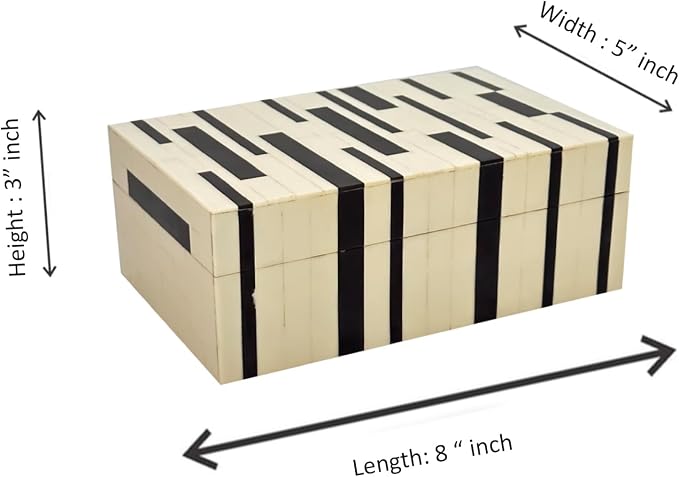 Perilla Home Home Decor Decorative Storage Wooden Box Small Ikigai Organizer Tool Stash Card Craft Treasure Trinket Memory Keepsake Jewelry Box for Men and Women, Gifts For All, Black and Off White