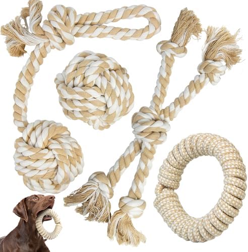 TwoEar Dog Rope Toy for Large Dogs - 4 Pack Natural Cotton Dog Chew Toys