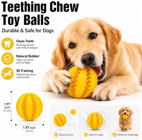 GASHIK Dog Treat Ball for Dogs, Rubber Dental Chew Toy for Dogs