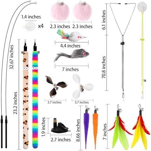 Soarer 4in1 Interactive Cat Wand Toys with Suction Cup for Indoor Cat,12Pcs