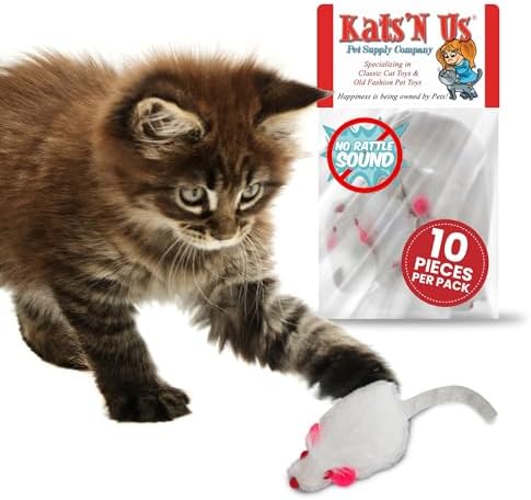 Kats'N Us 2 Inch Real Rabbit Fur Non-Rattle Mouse Cat Toys (10, White)