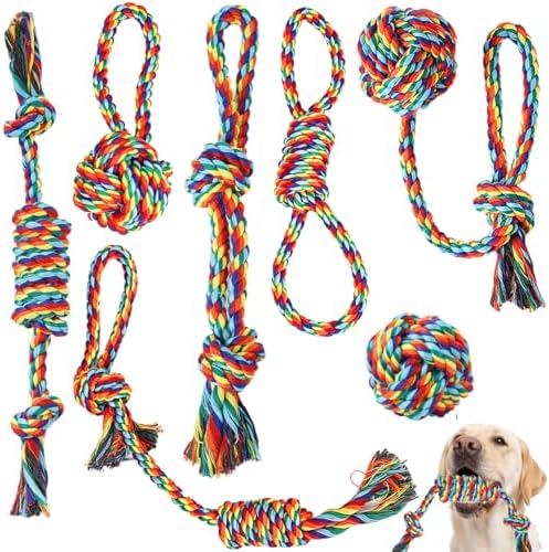 Celery Tough Dog Toys for Aggressive chewers - 7 Pack Durable Cotton Rope chew Toys for Large Dogs and Medium, Interactive tug of War, Teeth Cleaning, Puppy Training and Fetch Play (7 Pack)