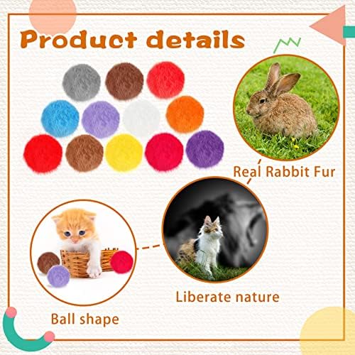LEIFIDE 12 Pcs Real Rabbit Fur Ball Poms Cat Toys, Bright Color