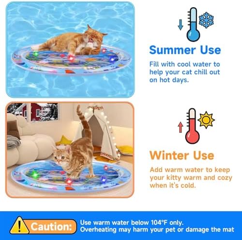 Cat Water Mat with LED Light, Multi-Color Lighted Cat Play Mat, Interactive Cat Toy, Anti-Scratch Design Pet Water Mat