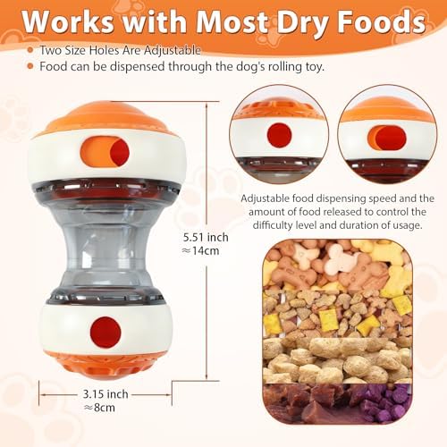 Dog Puzzle Toy - Adjustable Treat Dispensing Ball Food Dispenser Slow Feeder, Puppy Enrichment Training Toy, Pet Interactive Chase Toy for Small Medium Dogs to Keep Them Busy and Relieve Boredom
