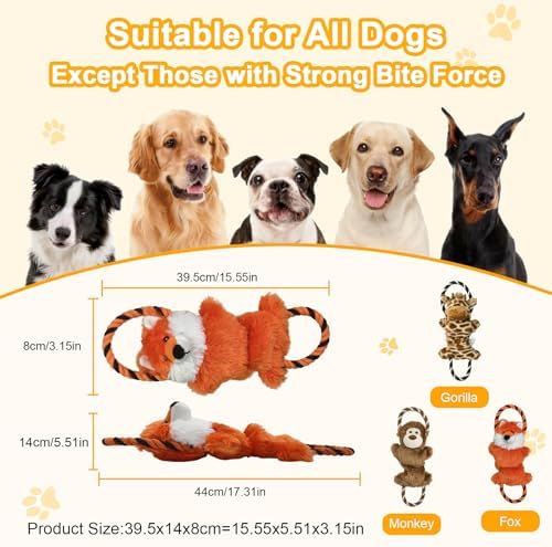 15.55 Inch Giraffe Squeaky Dog Toy with Crinkle Paper & Rope, Plush Chew Toy for Puppy Teething, Interactive Tug of War Toy for Small Medium Large Dogs