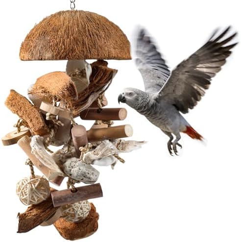 18" Natural Bird Toy for Medium & Large Parrots,Multi-Texture Chew & Forage