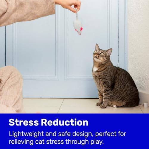 Kats'N Us 2 Inch Real Rabbit Fur Non-Rattle Mouse Cat Toys (10, White)