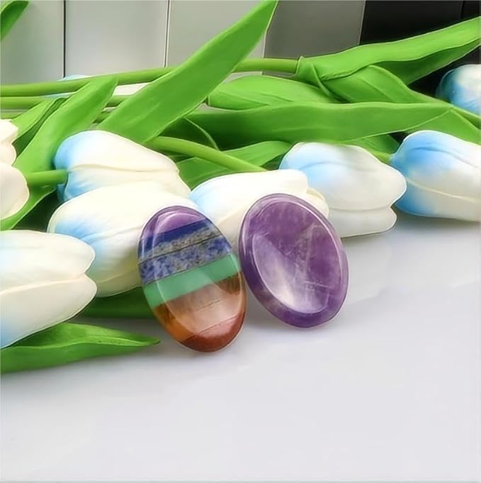QINJIEJIE Thumb Worry Stones for Anxiety Amethyst Chakra Crystals Healing Stones Oval Palm Pocket Worry Stone Reiki Meditation Crystal Anxiety Gift Stocking Stuffers for Women 2PCS