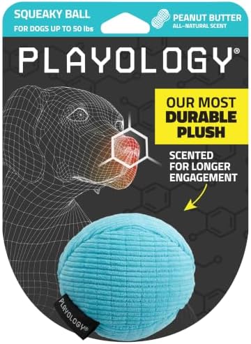 Playology Durable Plush Ball Toy- Crinkle Ball- Medium,Peanut Butter Scent