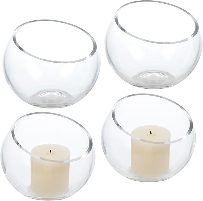MyGift 5 Inch Clear Glass Round Bowl Air Plant Terrariums, Set of 4 | Versatile glass vessels showcase plants, candles, and decorative accents for weddings, events, shelves, and tabletop displays