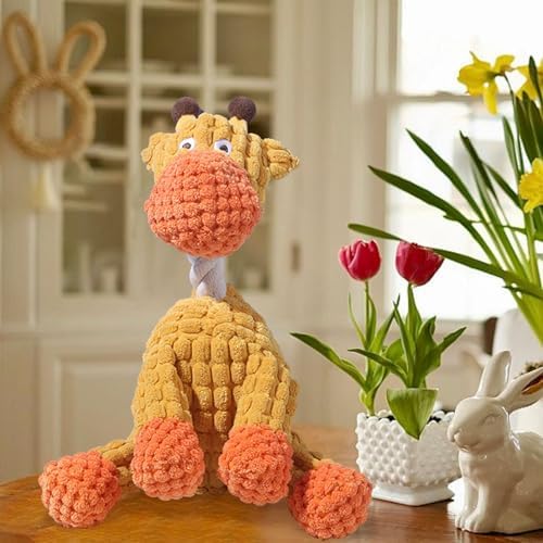 Indestructible Giraffe Chew Toy with Squeaking Sound for Aggressive Dogs Cute Pet Teething Plaything Sturdy Interactive Gnawing Entertainment for Small & Medium Breeds (Orange, 13.5x25cm)