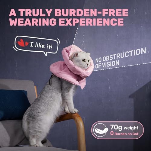 Adjustable Cat Recovery Cone Collar, Lightweight Soft Cat E-Collar Alternative After Spay, Waterproof Comfy Collars to Stop Licking Wound After Surgery, Protective Cone for Kittens/Puppies