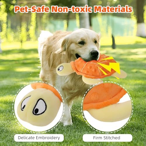 Squeaky Toys for Dogs, 2 Pack Turtle Dog Toy Plush Crinkle Dog Toys to Keep Them Busy, Interactive Squeak Stuffed Pet Chew Toys for Small to Medium Dogs Teething Training Reduce Boredom