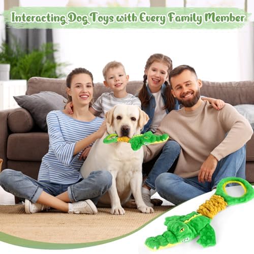 Plush Squeaky Dog Toy with Crinkle Paper - Tug of War Handle for Interactive Play, Durable Dog Chew Toys for Small, Medium, Large Dogs & Puppies