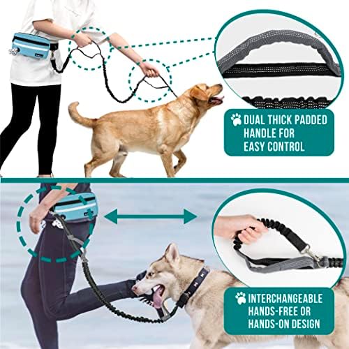 PetAmi Hands Free Dog Leash Waist Belt Bag Fanny Pack, Single, Sea Blue