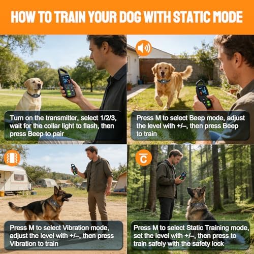 2-in-1 Dog Shock Collar & Bark Collar for 2 Dogs with Remote, 10-100lb